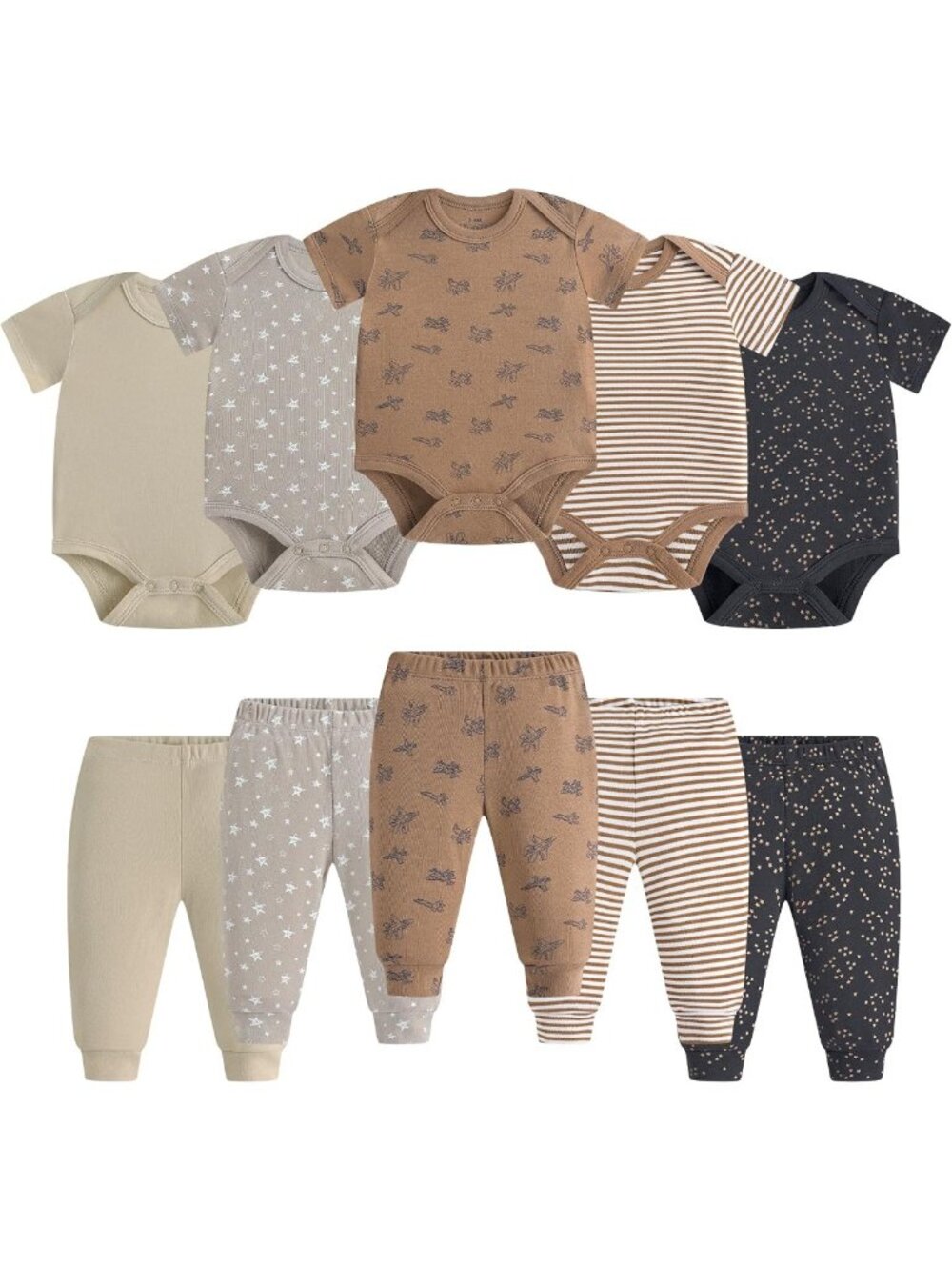 Soft Cotton Infant Unisex Baby Bodysuit & Pant Set - 10-Piece Layette Outfit
